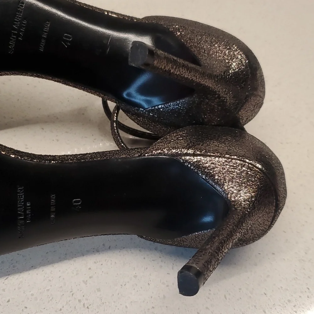 YSL shiny black-silver heeled sandals (sz 40) - Picture 9 of 11